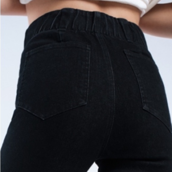 Back to Black Flare Jeans - Pull on Black Distressed Slit Knee Denim Bell Bottom - Picture 10 of 10